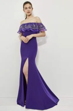 Angela & Alison - 81135 Ruffled Off-Shoulder Sheath Gown -Hot Sale WEDDING Store angela alison 81135 ruffled off shoulder sheath gown special occasion dress 5486406172729