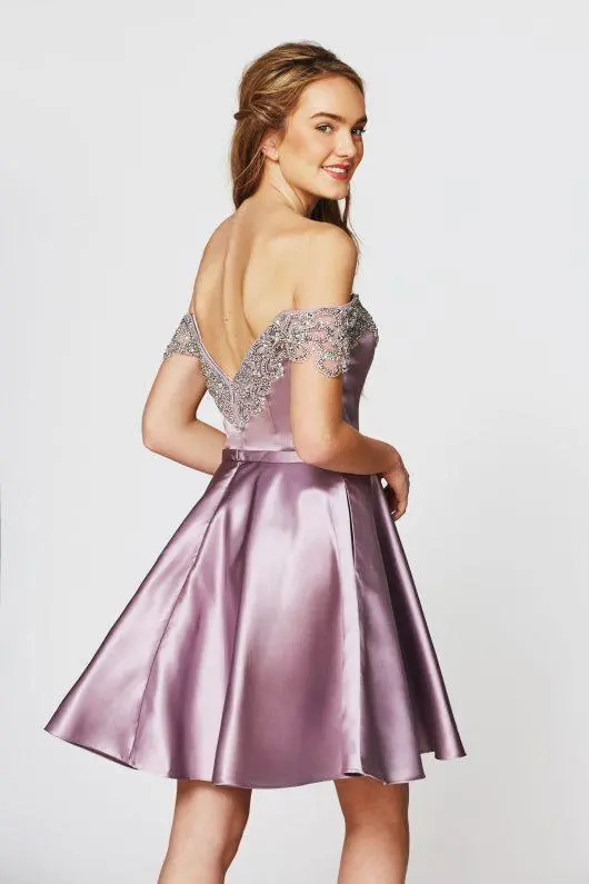 Angela & Alison - 82018 Beaded Off-Shoulder A-Line Cocktail Dress 2 Angela & Alison - 82018 Beaded Off-Shoulder A-Line Cocktail Dress - Image 2