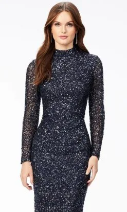 Ashley Lauren 11197 - Long Sleeve High Neck Tea-Length Dress -Hot Sale WEDDING Store ashley lauren 11197 long sleeve high neck tea length dress special occasion dress 30936860754003