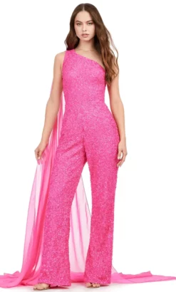 Ashley Lauren 11384 - One Sleeve Beaded Jumpsuit 14 Ashley Lauren 11384 - One Sleeve Beaded Jumpsuit -Hot Sale WEDDING Store ashley lauren 11384 one sleeve beaded jumpsuit formal pantsuits 00 hot pink 32362636214355