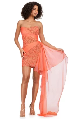 Ashley Lauren 11392 - Strapless Side Chiffon Short Dress