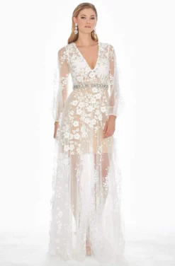 Ashley Lauren - 1338 Floral Applique Plunging V-neck A-line Dress