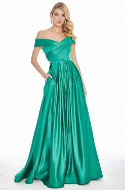 Ashley Lauren - 1343 Surplice Off Shoulder Satin Ballgown