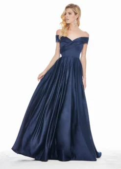 Ashley Lauren - 1343 Surplice Off Shoulder Satin Ballgown -Hot Sale WEDDING Store ashley lauren 1343 surplice off shoulder satin ballgown special occasion dress 0 navy 6917461540947