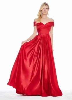Ashley Lauren - 1343 Surplice Off Shoulder Satin Ballgown -Hot Sale WEDDING Store ashley lauren 1343 surplice off shoulder satin ballgown special occasion dress 0 red 29047798628435