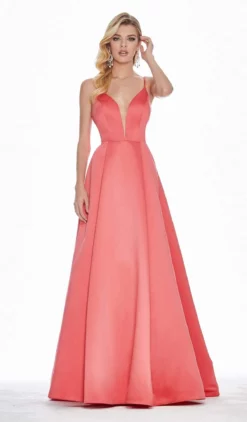 Ashley Lauren - 1384 Illusion Plunging V Neck Satin Gown