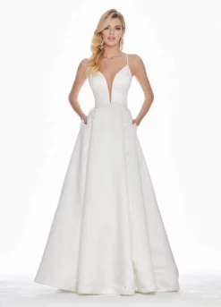 Ashley Lauren - 1384 Illusion Plunging V Neck Satin Gown -Hot Sale WEDDING Store ashley lauren 1384 illusion plunging v neck satin gown special occasion dress 0 ivory 7429818843219