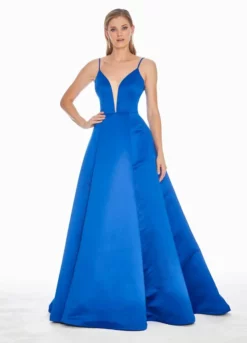 Ashley Lauren - 1384 Illusion Plunging V Neck Satin Gown -Hot Sale WEDDING Store ashley lauren 1384 illusion plunging v neck satin gown special occasion dress 0 royal 7429818908755