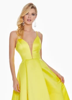 Ashley Lauren - 1384 Illusion Plunging V Neck Satin Gown -Hot Sale WEDDING Store ashley lauren 1384 illusion plunging v neck satin gown special occasion dress 7429818974291