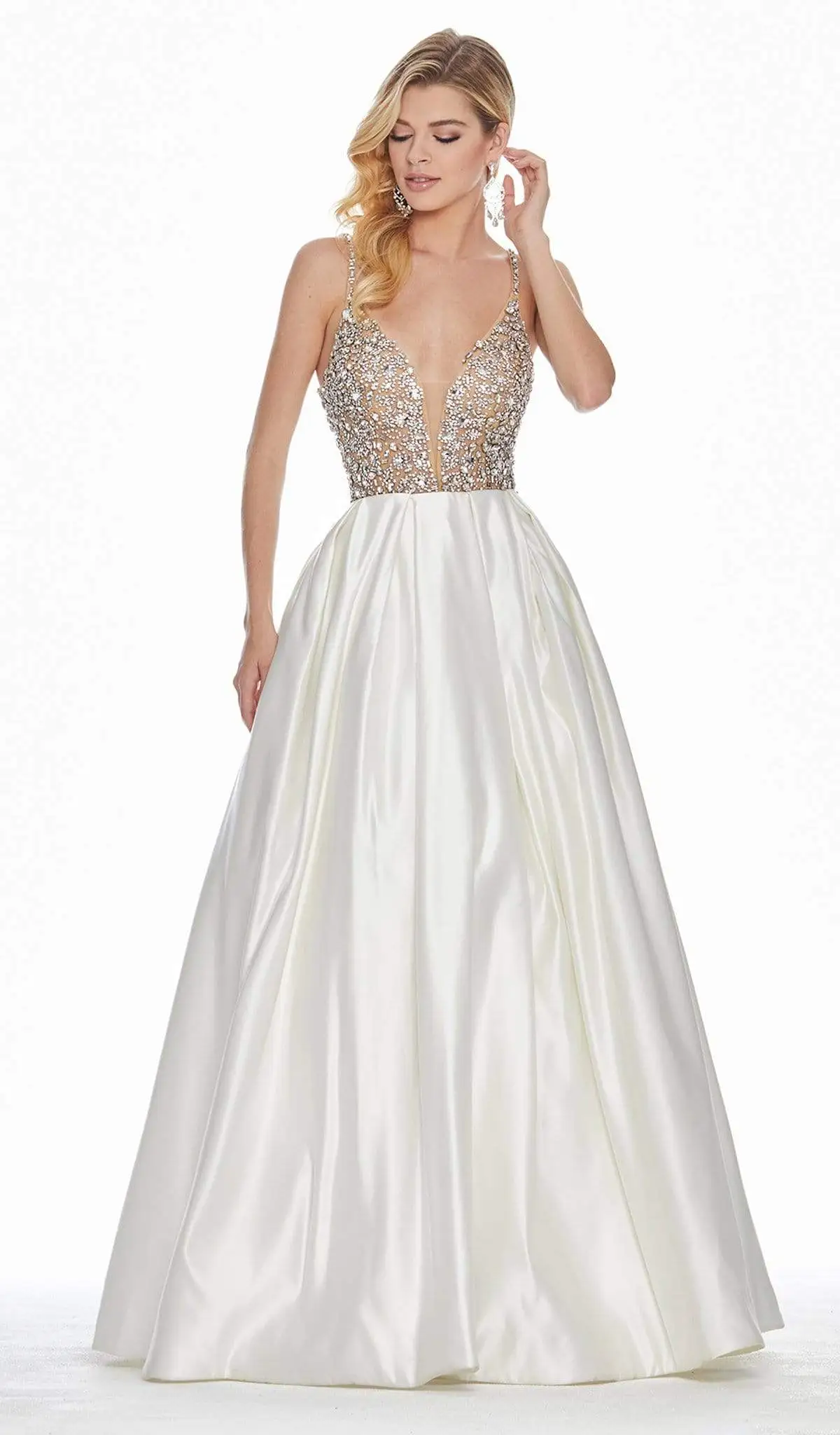 Ashley Lauren - 1389 Crystal Beaded V-Neck Satin Gown 1 Ashley Lauren - 1389 Crystal Beaded V-Neck Satin Gown