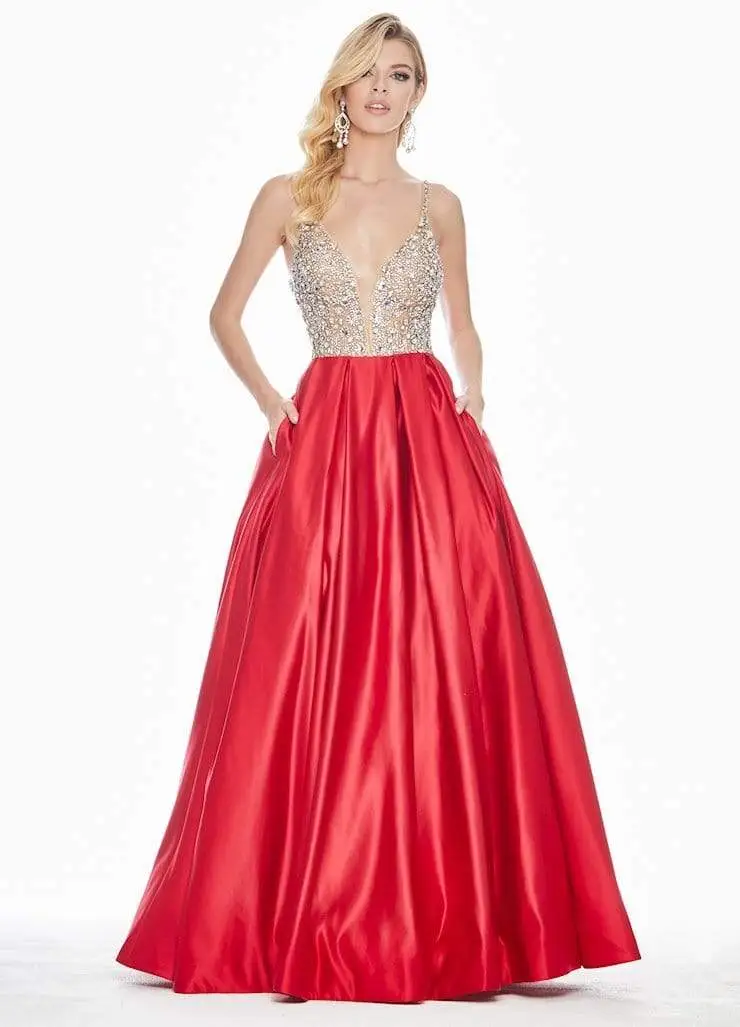 Ashley Lauren - 1389 Crystal Beaded V-Neck Satin Gown 3 Ashley Lauren - 1389 Crystal Beaded V-Neck Satin Gown - Image 3