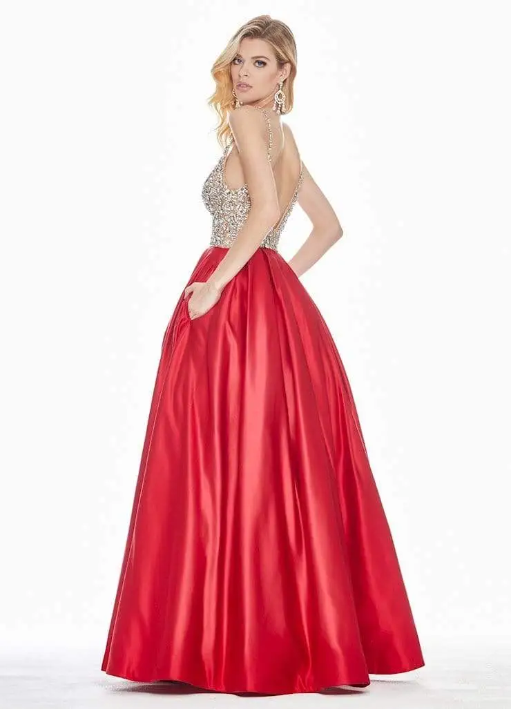Ashley Lauren - 1389 Crystal Beaded V-Neck Satin Gown 4 Ashley Lauren - 1389 Crystal Beaded V-Neck Satin Gown - Image 4