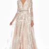 Ashley Lauren - 1396 Embroidered Long Sleeve Bateau A-line Dress