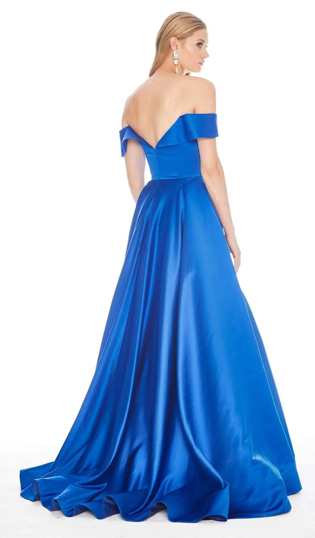 Ashley Lauren - 1399 Illusion Plunging Satin Off Shoulder Gown 2 Ashley Lauren - 1399 Illusion Plunging Satin Off Shoulder Gown - Image 2