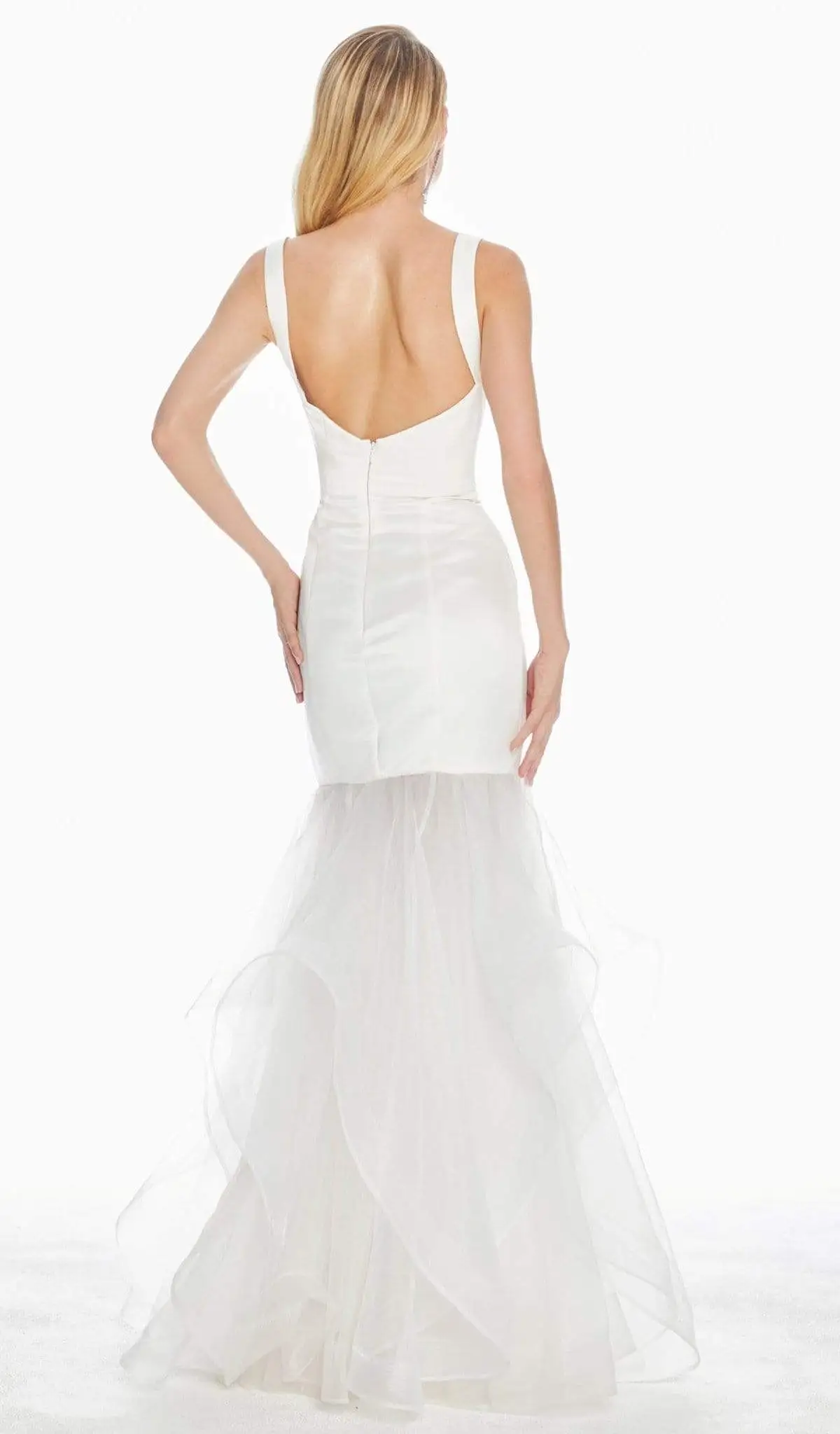 Ashley Lauren - 1403 Satin Organza Deep V-neck Ruffled Trumpet Dress 2 Ashley Lauren - 1403 Satin Organza Deep V-neck Ruffled Trumpet Dress - Image 2