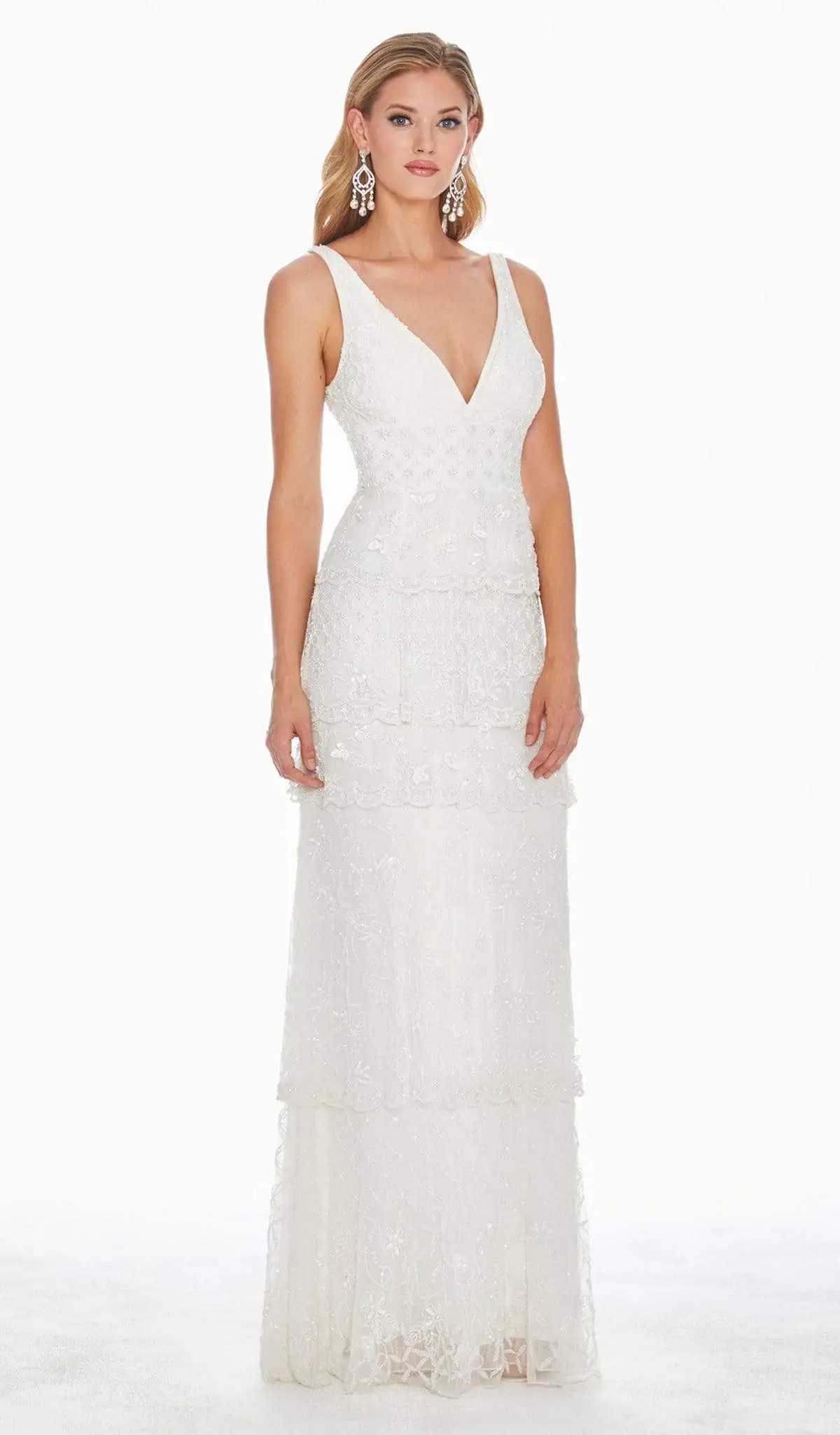Ashley Lauren - 1422 Beaded Tiered Plunging V-Neck Dress 1 Ashley Lauren - 1422 Beaded Tiered Plunging V-Neck Dress