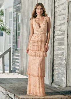 Ashley Lauren - 1422 Beaded Tiered Plunging V-Neck Dress 17 Ashley Lauren - 1422 Beaded Tiered Plunging V-Neck Dress -Hot Sale WEDDING Store ashley lauren 1422 beaded tiered plunging v neck dress special occasion dress 7429852135507