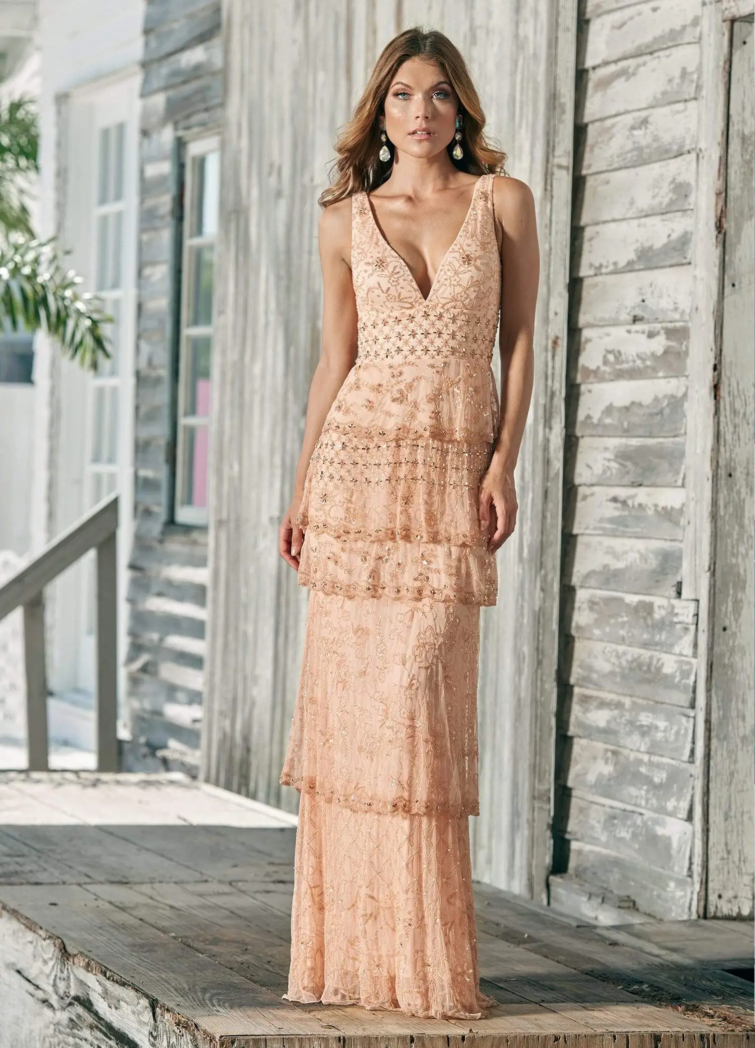 Ashley Lauren - 1422 Beaded Tiered Plunging V-Neck Dress 9 Ashley Lauren - 1422 Beaded Tiered Plunging V-Neck Dress - Image 9