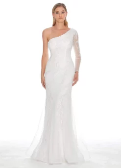 Ashley Lauren - 1432 Beaded One Shoulder Sleeve Dress -Hot Sale WEDDING Store ashley lauren 1432 beaded one shoulder sleeve dress special occasion dress 0 ivory 7429855117395