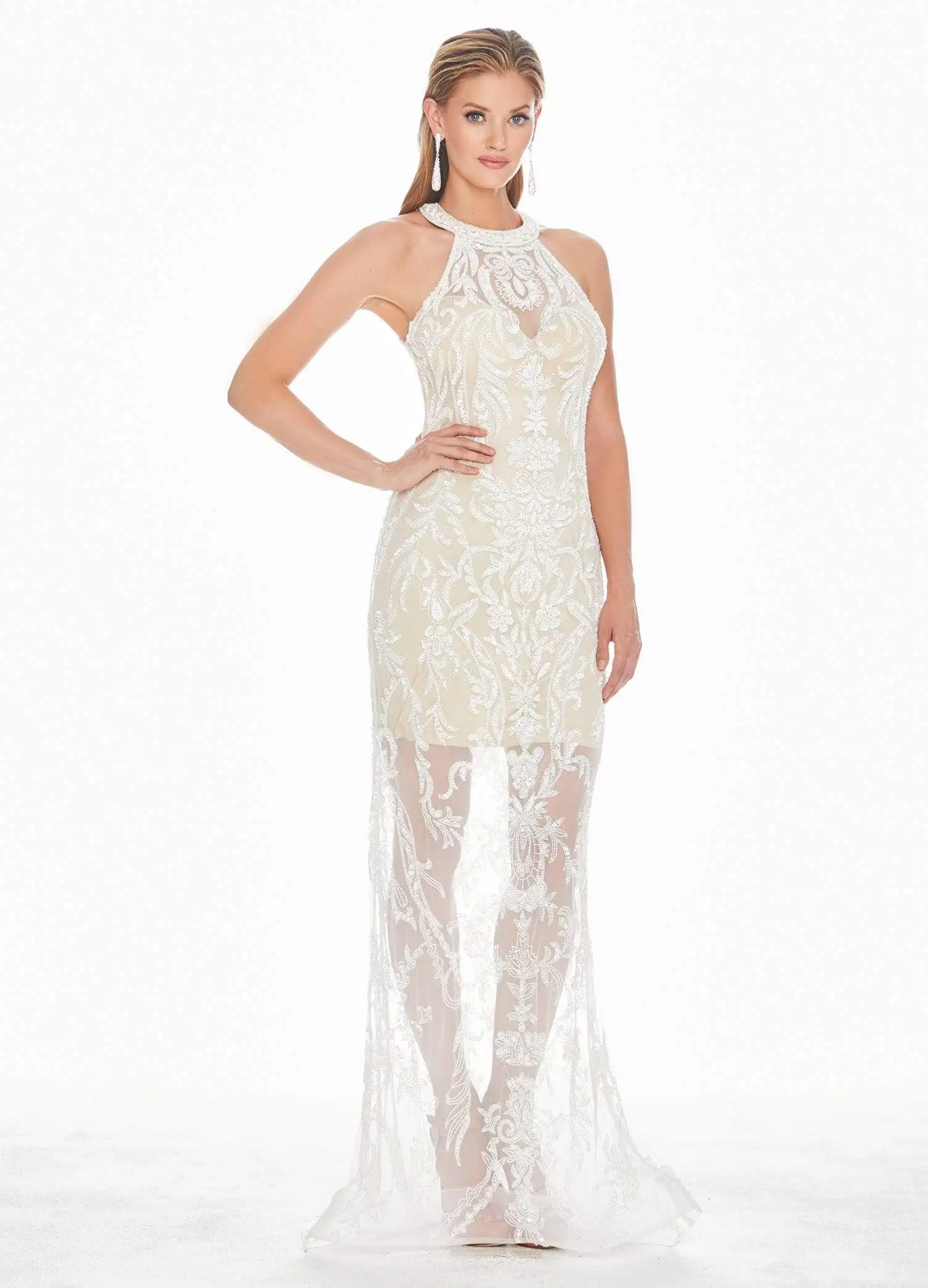 Ashley Lauren - 1441 Beaded Halter Open Back Dress 1 Ashley Lauren - 1441 Beaded Halter Open Back Dress