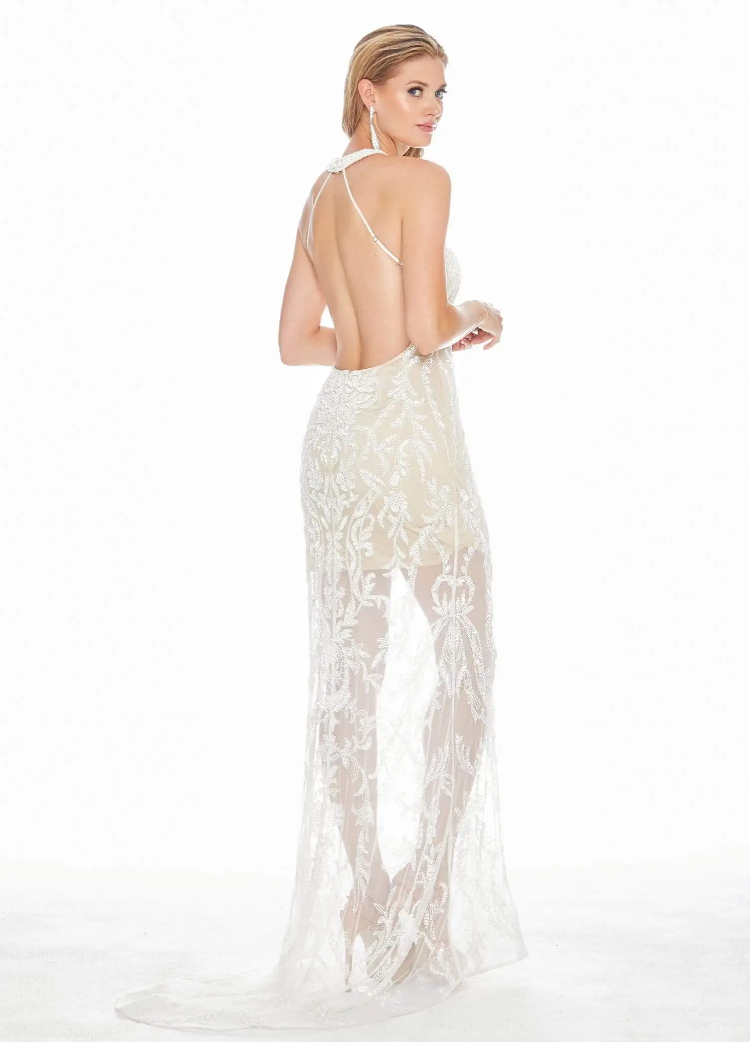 Ashley Lauren - 1441 Beaded Halter Open Back Dress 2 Ashley Lauren - 1441 Beaded Halter Open Back Dress - Image 2