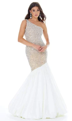 Ashley Lauren - 1981 One Shoulder Crystal Studded Trumpet Gown