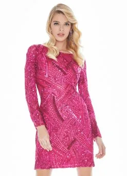 Ashley Lauren - 4122 Fully Beaded Long Sleeve Sheath Cocktail Dress