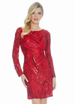 Ashley Lauren - 4122 Fully Beaded Long Sleeve Sheath Cocktail Dress -Hot Sale WEDDING Store ashley lauren 4122 fully beaded long sleeve sheath cocktail dress special occasion dress 0 red 6917463277651