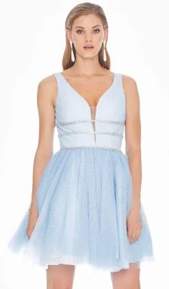 Ashley Lauren - 4180 Deep V-neck Glitter Tulle A-line Dress -Hot Sale WEDDING Store ashley lauren 4180 deep v neck glitter tulle a line dress special occasion dress 0 sky 7514149322835