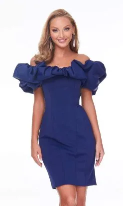 Ashley Lauren - 4337 Puff Ruffle Off Shoulder Sheath Cocktail Dress -Hot Sale WEDDING Store ashley lauren 4337 puff ruffle off shoulder sheath cocktail dress cocktail dresses 0 navy 15897387237459