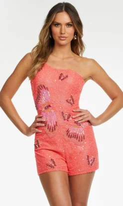 Ashley Lauren - 4492 Asymmetric Beaded Short Romper