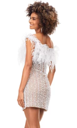 Ashley Lauren 4566 - Pearl Embellished Feather Short Dress -Hot Sale WEDDING Store ashley lauren 4566 pearl embellished feather short dress special occasion dress 31694962131027