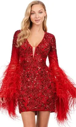 Ashley Lauren 4603 - Bell Feathered Sleeve Cocktail Dress -Hot Sale WEDDING Store ashley lauren 4603 bell feathered sleeve cocktail dress cocktail dresses 32362495475795