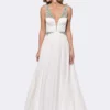 Ashley Lauren Bridal - 1169 Pearl Beaded Deep V-neck A-line Dress