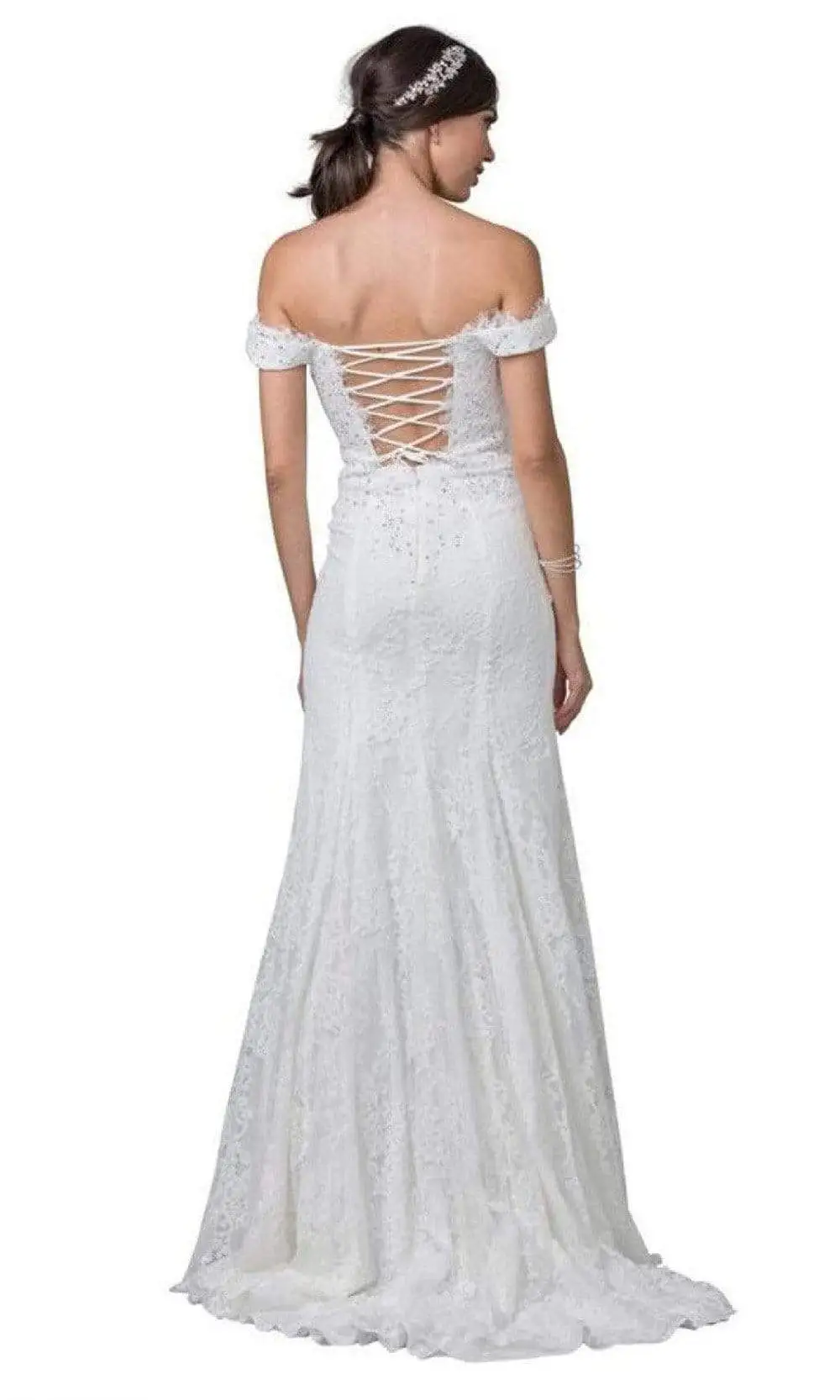 Aspeed Bridal - L2256 Off Shoulder Lace Sweep Train Gown 2 Aspeed Bridal - L2256 Off Shoulder Lace Sweep Train Gown - Image 2