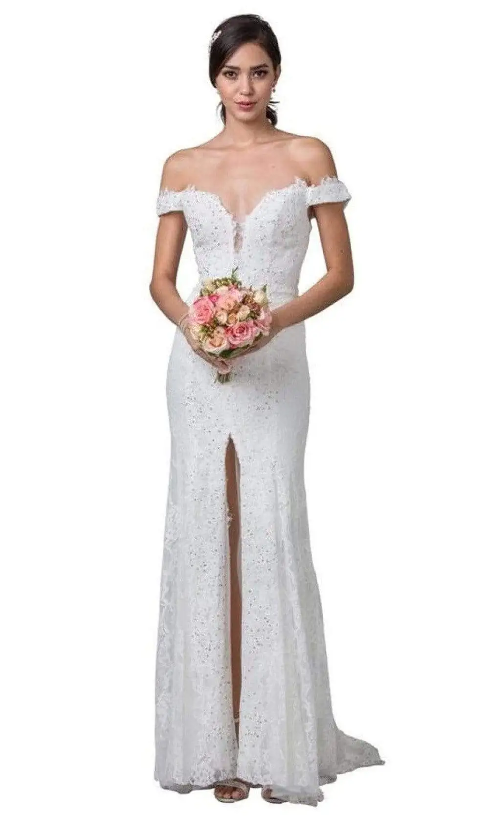 Aspeed Bridal - L2256 Off Shoulder Lace Sweep Train Gown 1 Aspeed Bridal - L2256 Off Shoulder Lace Sweep Train Gown