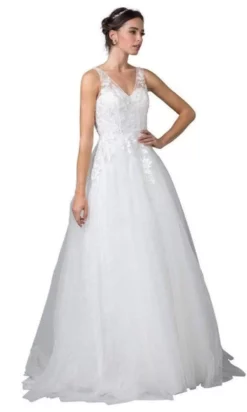 Aspeed Bridal - L2355 V Neck Tulle Long Wedding Gown