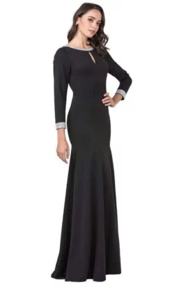 Aspeed Design - D374 Jewel-Trimmed Long Sleeve Dress
