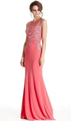 Aspeed Design - Halter Beaded Evening Dress L1779 - 1 Pc Coral In Size M Available