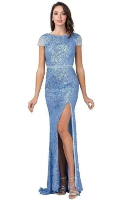 Aspeed Design - L2398 Cap Sleeve Sequined High Slit Dress -Hot Sale WEDDING Store aspeed design l2398 cap sleeve sequined high slit dress evening dresses xxs ice blue 28470626353235