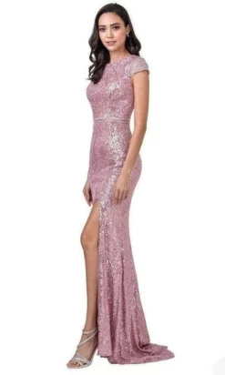Aspeed Design - L2398 Cap Sleeve Sequined High Slit Dress -Hot Sale WEDDING Store aspeed design l2398 cap sleeve sequined high slit dress evening dresses xxs pink 28470628778067