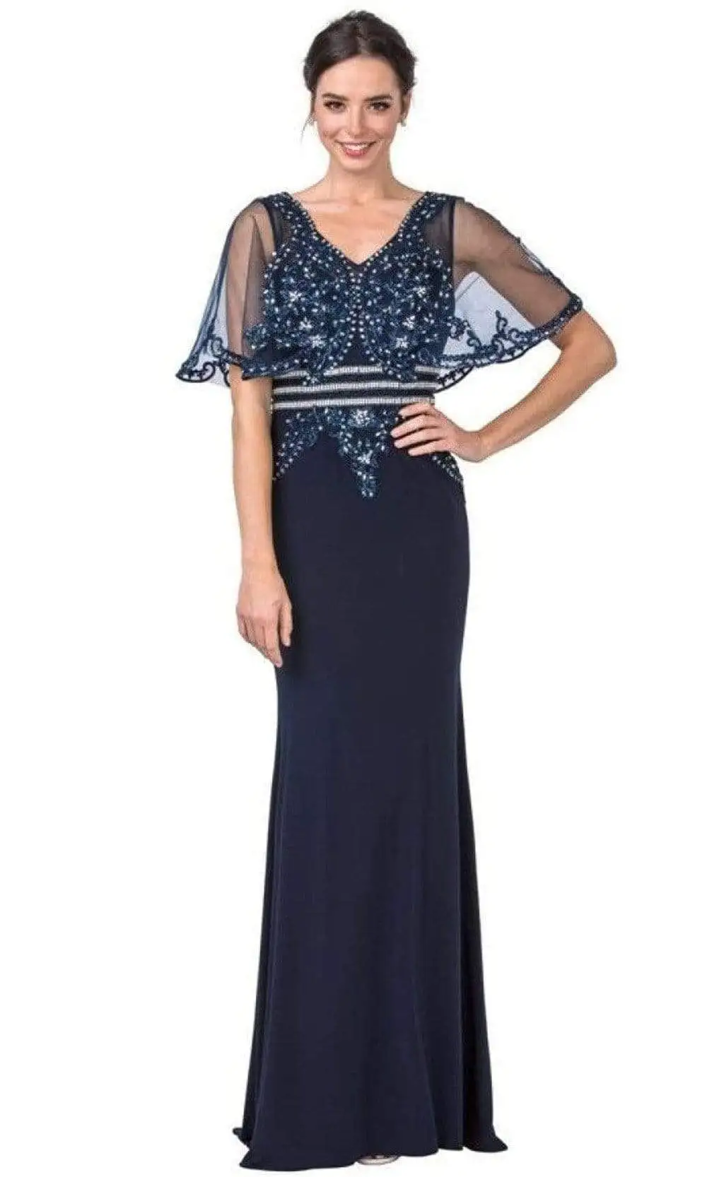 Aspeed Design - M2436 Mesh Sleeve Embellished Column Gown 1 Aspeed Design - M2436 Mesh Sleeve Embellished Column Gown