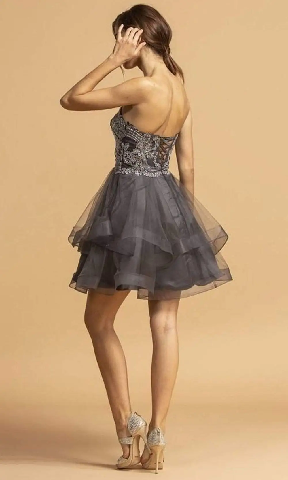 Aspeed Design - S2088 Short Sweetheart Lace Bodice Dress 2 Aspeed Design - S2088 Short Sweetheart Lace Bodice Dress - Image 2