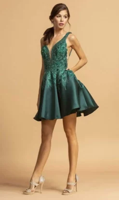 Aspeed Design - S2115 Sleeveless Embroidered Satin Dress