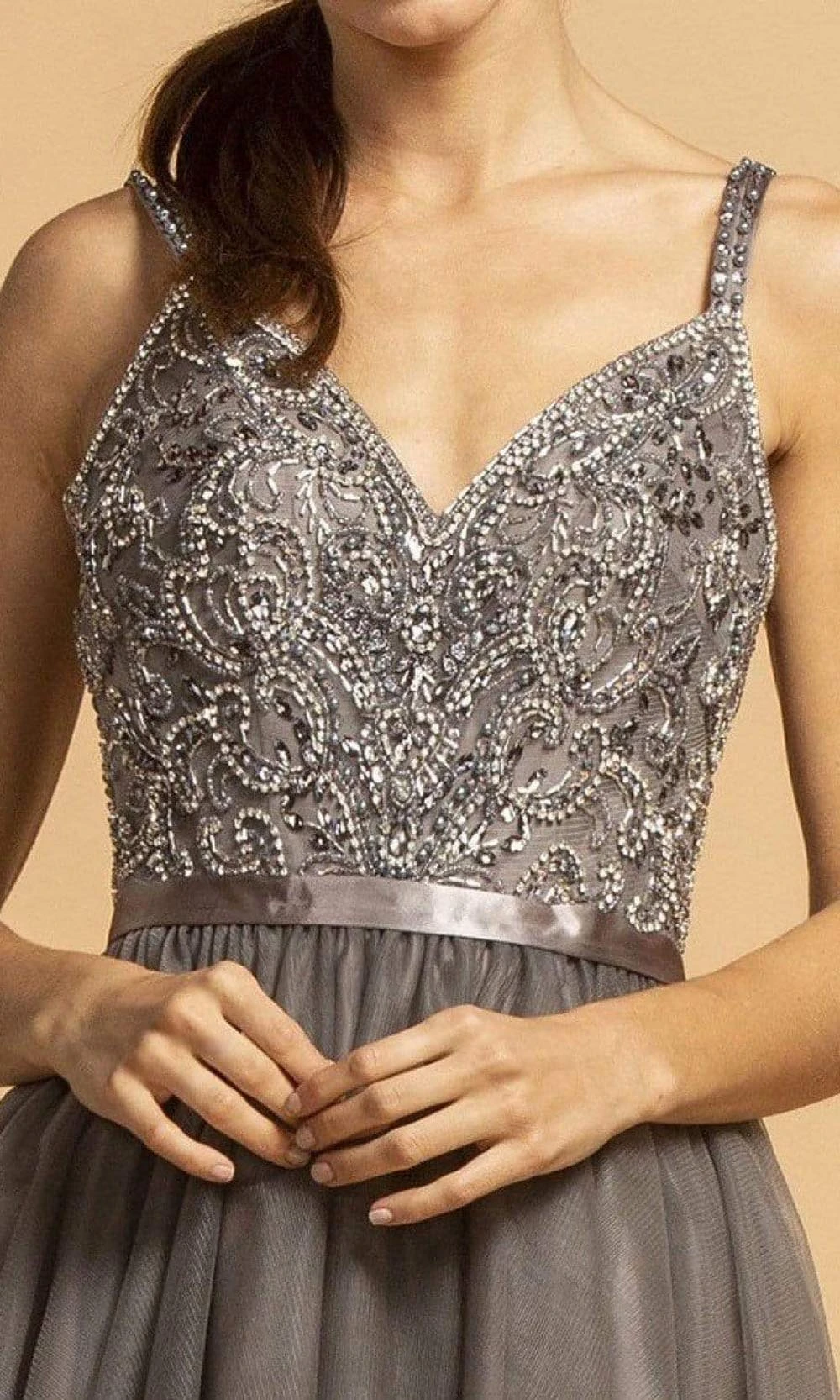 Aspeed Design - S2120 Embellished V Neck Short Dress 2 Aspeed Design - S2120 Embellished V Neck Short Dress - Image 2