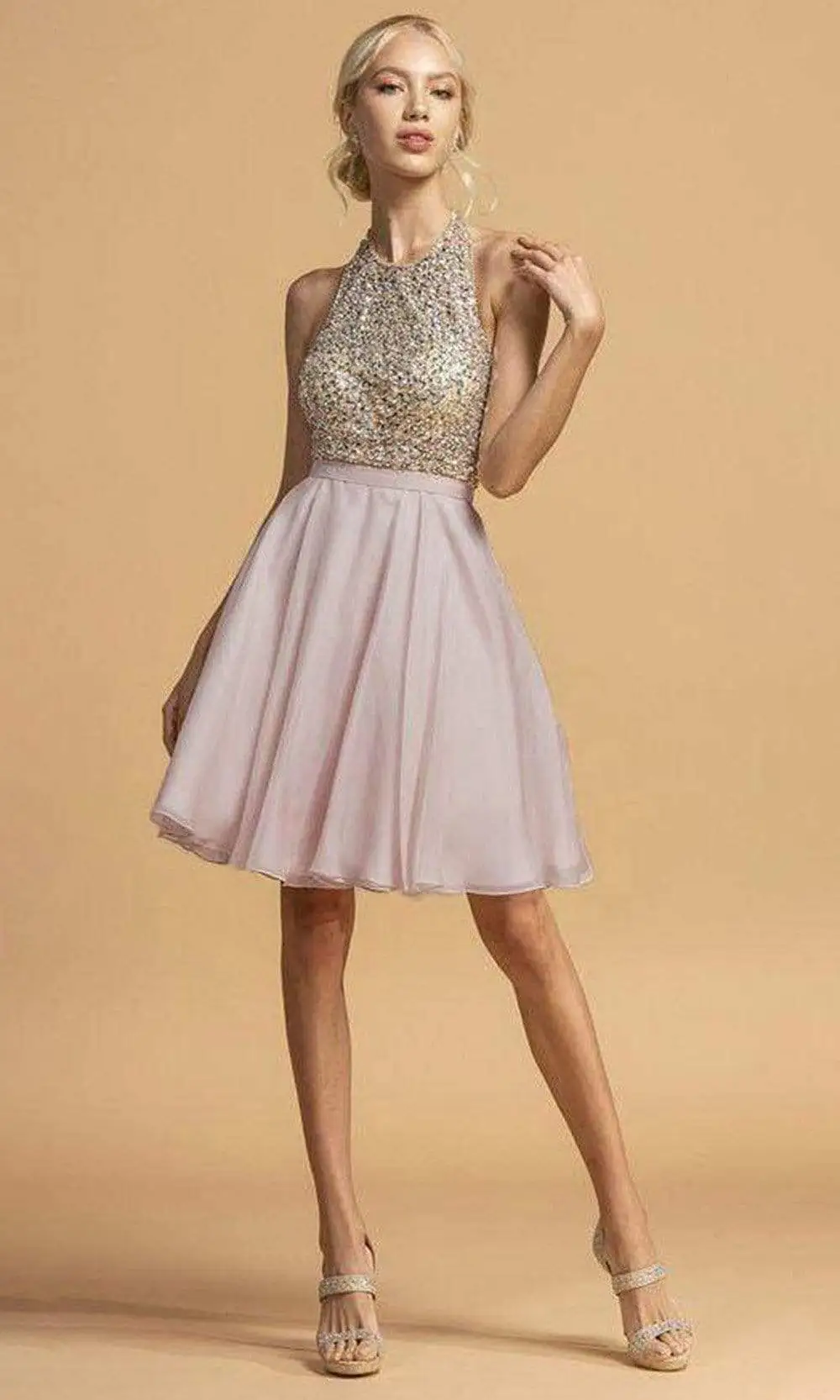Aspeed Design - S2140 Beaded Halter A-Line Dress 4 Aspeed Design - S2140 Beaded Halter A-Line Dress - Image 4
