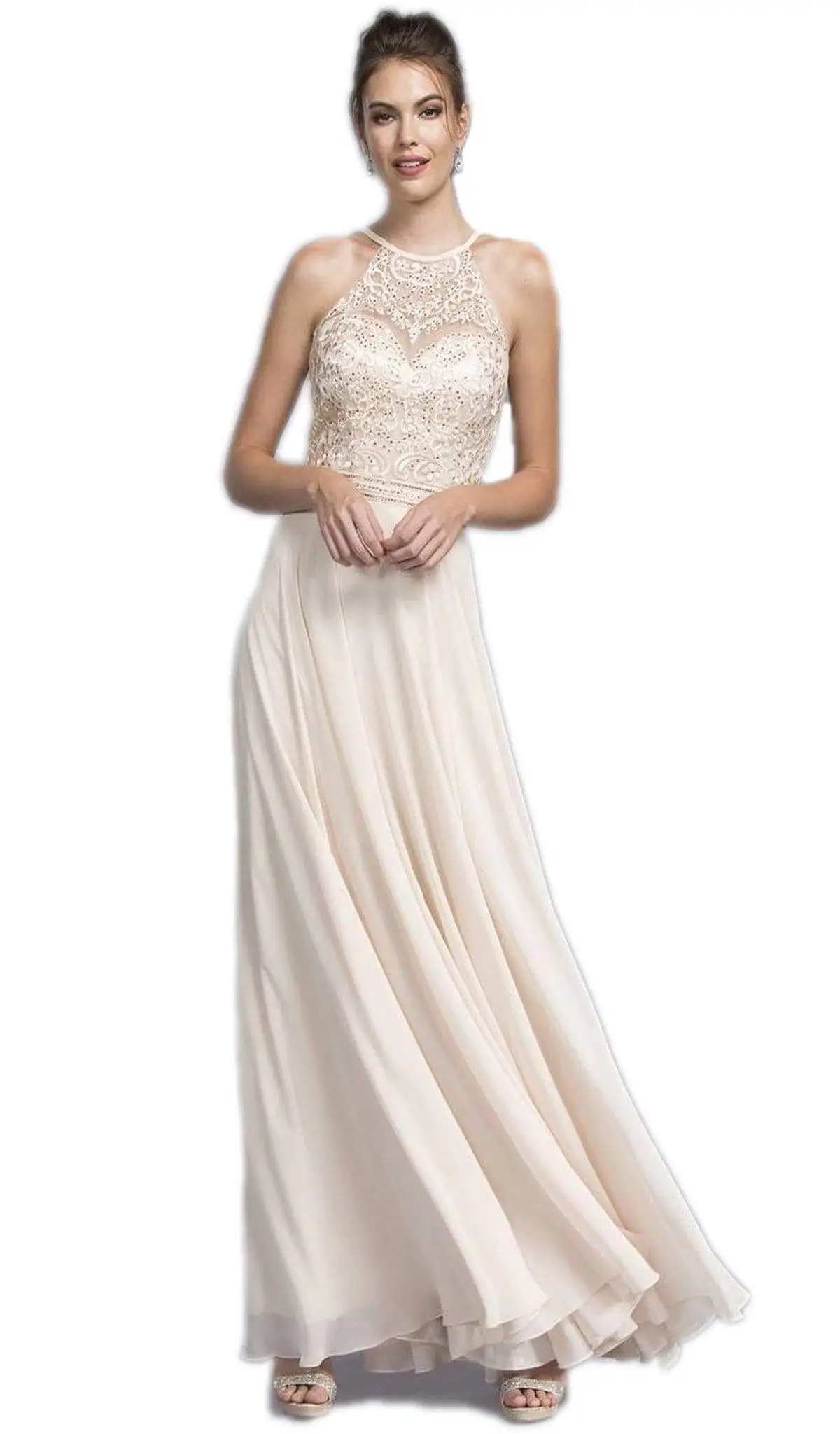 Aspeed Design - Bedazzled Illusion Halter A-line Evening Dress 1 Aspeed Design - Bedazzled Illusion Halter A-line Evening Dress