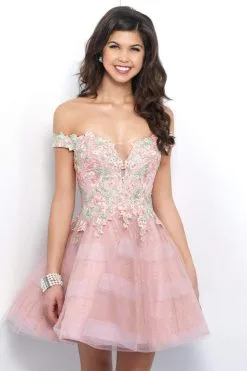 Blush By Alexia Designs Blush - 11382 Floral Applique Off-Shoulder Tulle Cocktail Dress