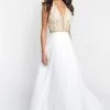 Blush By Alexia Designs Blush - 11523 Plunging Halter Gilded Embellished Chiffon Gown
