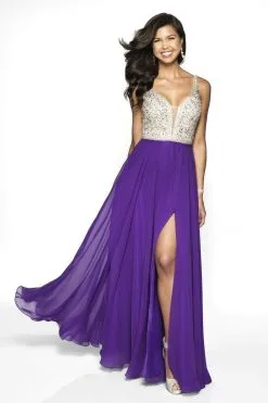 Blush By Alexia Designs - 11719 Two Tone V-neck Chiffon A-line Dress